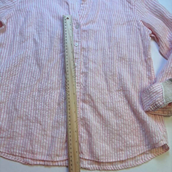 Tommy Bahama Striped Linen Blend Button Up Shirt Pink Medium - Picture 8 of 9